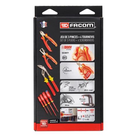 FACOM Jeu De 3 Pinces Et 4 Tournevis Isolés 1000 V - VE.A2PB