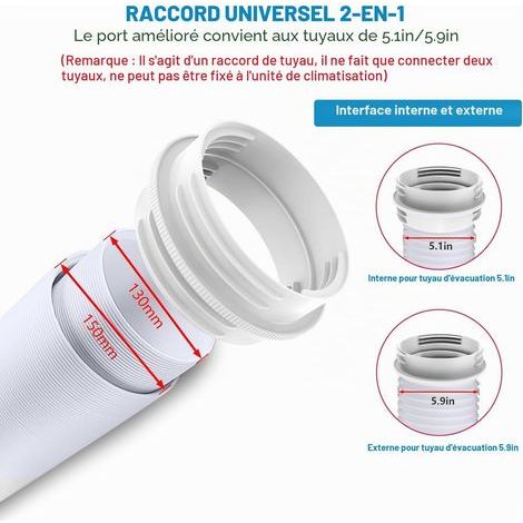 Adaptateur Tuyau Climatisation 130 mm Intérieur/150 mm Extérieur Raccord Tuyaux Climatiseur Mobile Circulaire Connecteur Adaptateur Tuyau Clim AC Universel (1/4)