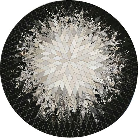 1 Tapis rond, antidérapant, lavable, flanelle douce, motif noir blanc, salon chambre (1/5)