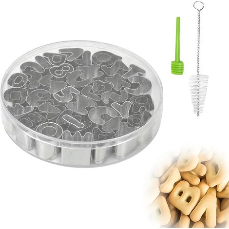 39 Pieces Alphabet Cookie Cutters with Cleaning Brush, Release Stick and Transparent Storage Box, Suitable for Baking Biscuits/Desserts. (1/5)