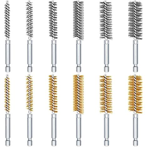 Lot de 12 brosses de nettoyage en acier inoxydable avec manche hexagonal pour trou de tuyau