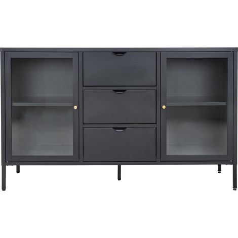 Dalby Sideboard 2 Glastüren, 3 Schubladen schwarz.
