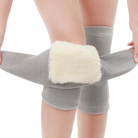 Ginocchiere in lana spessa, adatte sia per uomo che per donna, protezioni per le gambe regolabili con velcro, che forniscono calore e supporto per artrite e yoga, M (1/3)