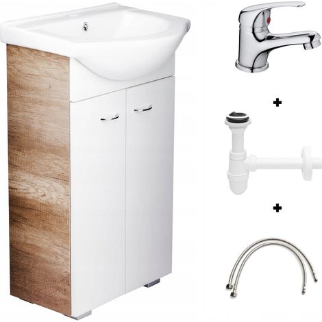 Ensemble de salle de bain : meuble vasque à poser de 50 cm avec robinetterie chromée Tim (1/5)