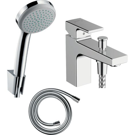 Pack mitigeur bain douche mécanique monotrou Vernis Shape C2 + Ensemble pommeau Croma 100 avec support et flexible 125 cm chromé (1/4)