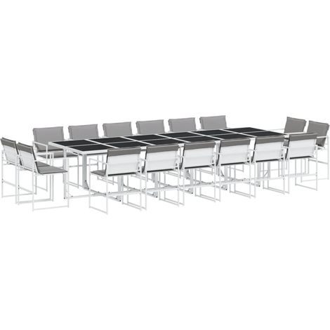 Maison Exclusive - 17-tlg. Garten-Essgruppe mit Kissen Weiß Texti