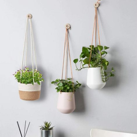 Cesta colgante para plantas de algodón y lino, 69 cm, 2 macetas decorativas ecológicas, accesorio para el hogar. (1/5)