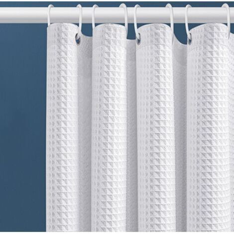 Rideau de Douche Gaufre avec Anneaux en Métal Rideau de Douche Baignoire Anti Moisissure Tissu Rideau Salle de Bain Robuste pour Baignoire Cabine de Douche(Blanc 80x180CM )