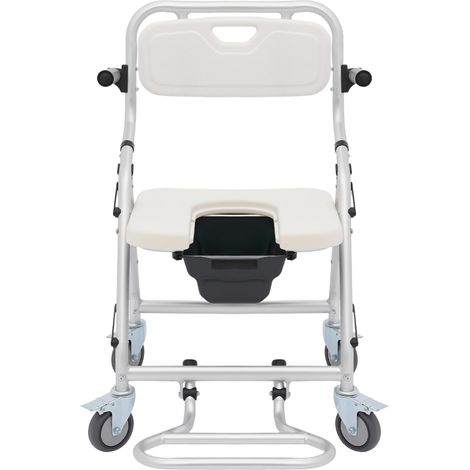 Tabouret de douche pliable avec roulettes, fauteuil roulant avec siège de toilette, chaise percée avec accoudoirs, pour salle de bain, chambre à coucher, hôpitaux, 64 x 50 x 88 cm