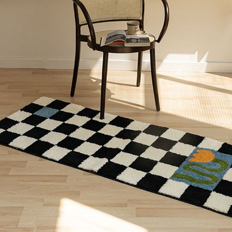 Tapis de couloir à carreaux noirs et blancs, style vintage, absorbant l'eau et résistant aux taches, pour la maison ou la chambre, type 5, 40 x 120 cm (1/5)