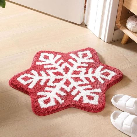 Tapis de salle de bain confortable et chaleureux, tapis absorbant floqué, décoration de salle de bain flocon de neige de Noël, lavable, absorbant, microfibre, antidérapant (flocon de neige) (1/5)