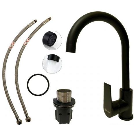 MISCELATORE RUBINETTO 360° MONOCOMANDO PER LAVABO CUCINA CANNA ALTA NERO S3015B (1/5)