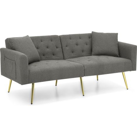 Sofá de 2 plazas en tejido teddy gris con respaldo reclinable y patas metálicas (1/5)