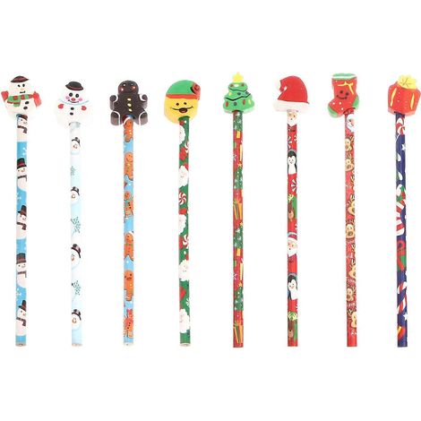Lot de 20 crayons à papier de Noël avec gommes, motif dessin animé, pour les élèves.-19x2.5cm-Colorful