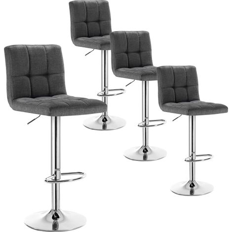 Woltu – Lot de 4 tabourets de bar – Siège en lin respirant – Cadre en acier chromé – Hauteur réglable 92-114 cm – Dossier ergonomique (1/5)