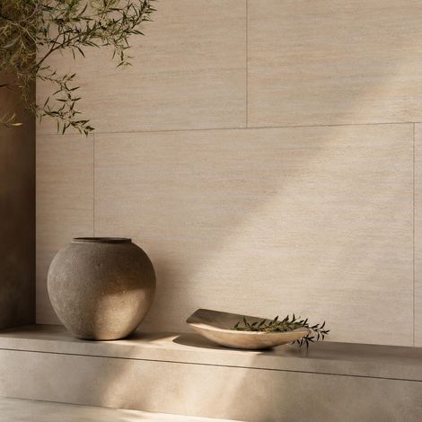 Caja 8 uds (5.76 m²) Calora Piedra Flexible Romano — Panel pared Travertino Cálido 120x60 cm, lámina mineral MCM, interior/exterior, sin obra (1/5)