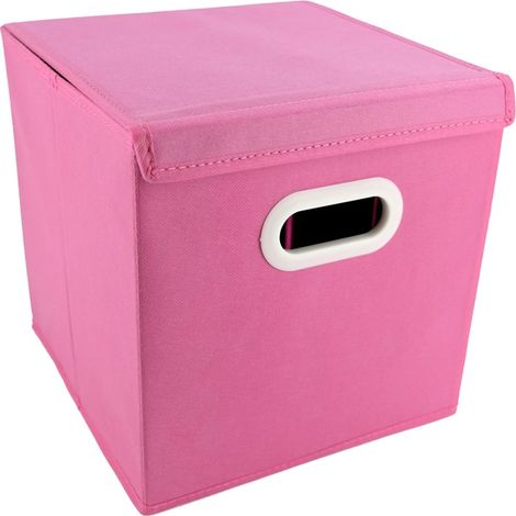 Boîte de rangement pliable en tissu, empilable, anti-poussière, avec couvercle, rose, pour chambre, bureau, maison (1/5)