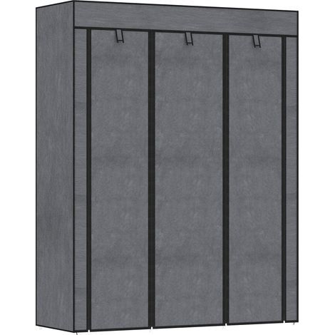Stoffkleiderschrank. Stauraumlösung. 8 Regalböden. 2 Kleiderstangen. Dunkelgrau