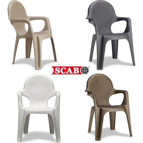 Sedia da Esterno Giardino Poltrona Intrecciata Impilabile Resina Braccioli Scab - Colore principale: Tortora - Set: 10 Sedie