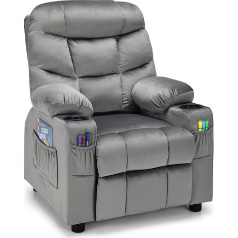 Kids Recliner Chair Velvet Adjustable Sofa Chair Gaming Lounge Chair-Grey (1/5)