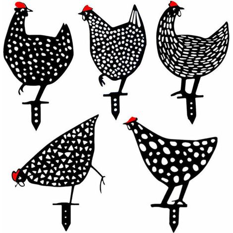 Lot de 5 poules décoratives en acrylique, silhouette réaliste 25 x 20 cm avec piquet 5 cm, décoration extérieure pour jardin, pelouse et terrasse (1/4)