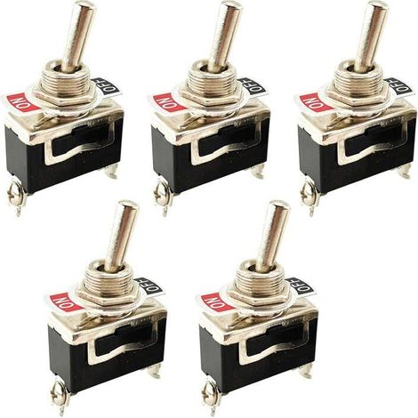 Packung mit 5 robusten 15A 250V SPST 2-poligen Ein/Aus-Wippschaltern für Auto oder Boot, wasserdicht. (1/4)