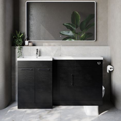 Napoli 390 Nero Oak 1500mm 3 Door Vanity Unit Toilet Suite with Left Hand Square Lucia Basin - 1500mm - Chrome 160mm HandleWithout Kingston Toilet Pan