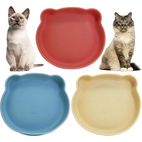 Silikon-Katzennapf, Katzennapf mit Saugnapf, 17,5 cm flacher Katzennapf, 3-teiliges Set, rutschfester Haustiernapf, Entlastung für müde Hunde, Welpennapf, geeignet für Trocken- und Nassfutter (beige +