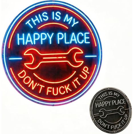 LYERCW - « Ceci est mon havre de paix », enseigne lumineuse néon pour garage, clé à molette lumineuse LED décorative, citation humoristique pour atelier, Mankave, voiture 20 cm (1/4)