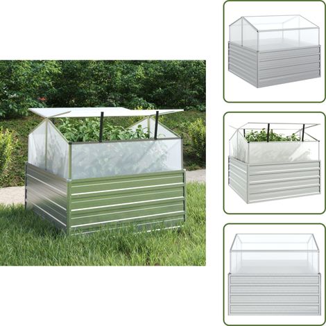 Garten-Hochbeet mit Gewächshaus 100x100x85 cm Silber - Gartengefäße - Hochbeet - Stahlteich - Blumengarten - Pflanzbehälter (1/5)