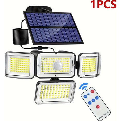 Lampe Solaire Extérieur Détecteur de Mouvement, Lumière Solaire Extérieure avec Télécommande, 1800 mAh 3 Modes Étanche IP65 Éclairage Solaire Extérieur Jardin avec Câble de 5M,288LED (1/5)