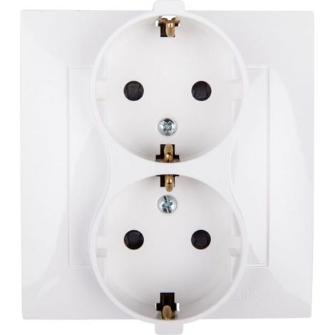 Simon 54 Presa doppia Schuko con/senza 16A IP20 con otturatore a binario bianco DGSz2Z/11