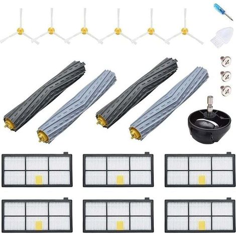 Accessoire pour iRobot Roomba 800 900 980 960 971 895 860 824 , XU,880 2x Filtre HEPA 6x brosses latérales 4x Brosse à Rouleau 1x Roue - KZQ (1/4)