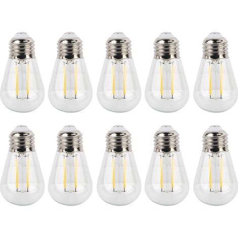 10 ampoules vintage S14 E27, 180 lm, verre transparent, filament LED, 2 W, 110 V, lumière blanc chaud (1/5)