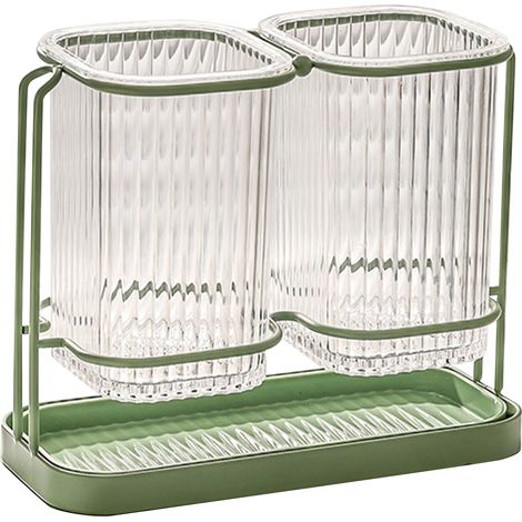 Trousse de rangement pour couverts de cuisine, distributeur de baguettes avec drainage, vert pomme (1/5)