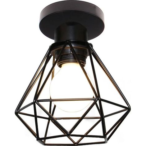 Industrielle Plafonnier Cage Diamant en Métal Lampe de Plafond Luminaire E27 pour Chambre Couloir Salon Noir - 1PCS (1/5)