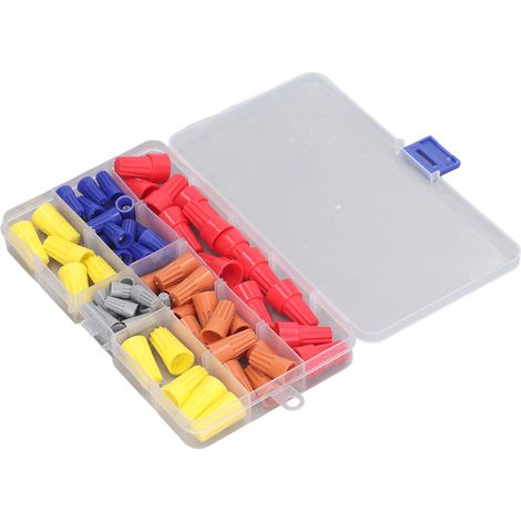 Connecteurs fils électriques PVC à ressort spiralé embouts vissables assortment 78pcs gris bleu marron jaune rouge avec boîte rangement (1/5)