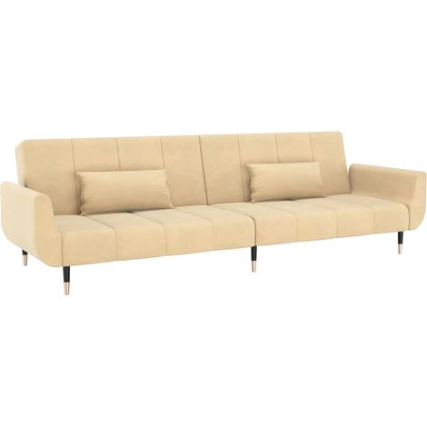 Sofá cama de 2 plazas, sala de estar, cama convertible para invitados, sofá cama plegable, asiento interior para el hogar con dos almohadas de terciopelo color crema 020019593