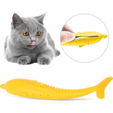 Giocattolo interattivo a forma di pesce in morbido silicone, riempito con erba gatta. Ideale da masticare per il tuo gatto, che contribuisce anche a pulirgli i denti. (1/5)