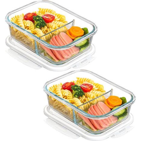 Zweiteiliges Glas-Aufbewahrungsdosen-Set mit Deckel, zwei Fächern, 1040 ml Fassungsvermögen, BPA-frei. (1/5)