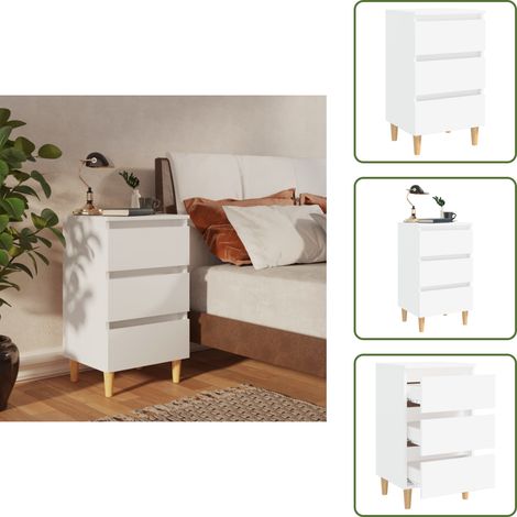 Table de chevet avec pieds en bois solide Blanc 40x35x69 cm - Table De Chevet - Meuble De Chambre - Table Nuit - Style Scandinave - Table Blanche (1/5)