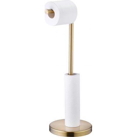 Support Pour Papier Toilette - Acier Inoxydable SUS 304 - Finition Or Brossé - Autonome Sans Perçage - Hauteur 58,5 Cm - 1 Pièce