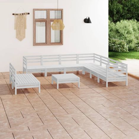 Salon de jardin 10 pcs Ensemble Table et Chaise de Jardin - Bois de pin massif Blanc BV475325 - BonneVie (1/5)
