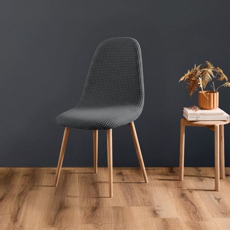 Housse de chaise scandinave extensible en polyester gaufré coloris gris (1/5)