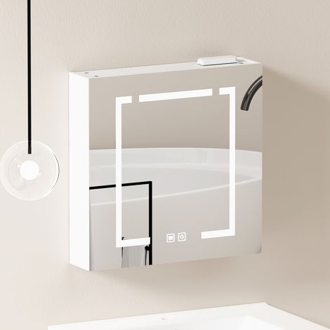 Armadietto a specchio LED 60 cm bianco in MDF e vetro da parete con contenitore (1/5)