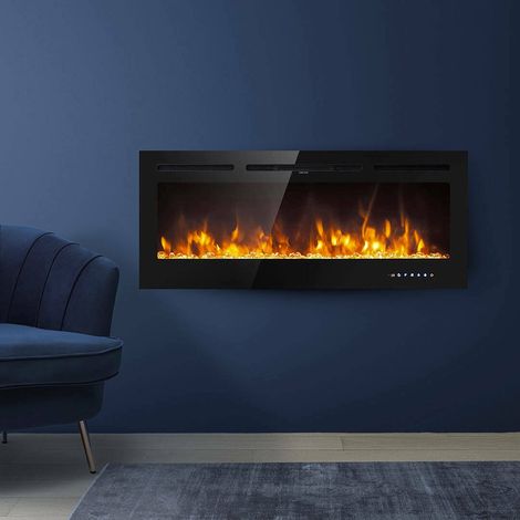 Dmora - Chimenea eléctrica Dtamborin, Estufa eléctrica, Hogar eléctrico de pared, Chimenea moderna, Made in Italy, 14x102 h55 cm, Negro (1/3)