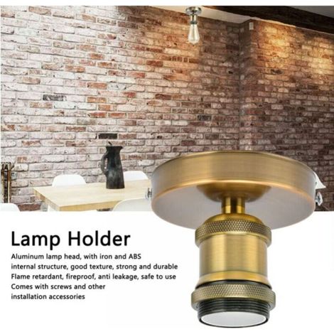 E26 E27 Vintage Suspension Support de Lampe Plafonnier Douille Métal Support de Lumière Murale pour Home100-240V(patine dorée) (1/5)