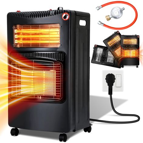 Wolketon Keramik Gasheizung 4200 Watt mit 3 Heizstufen  Druckregler & Schlauch - Mobil  effizient & energiesparend - Gasheizer Gasheizofen Gasheizgerät Heizstrahler Gas+Strom Upgrade (1/4)