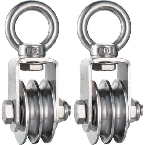 Edelstahl Doppelrolle mit Kugellager - 1100 lb Tragkraft für Flaschenzug und Hebesysteme - Drehbare Umlenkrolle mit Seilführung (2 Stück)