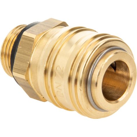 Druckluft Verschlusskupplung NW 7,2 x G 3/8 Zoll Aussengewinde, Dichtung NBR, Typ 26KA, Messing blank
